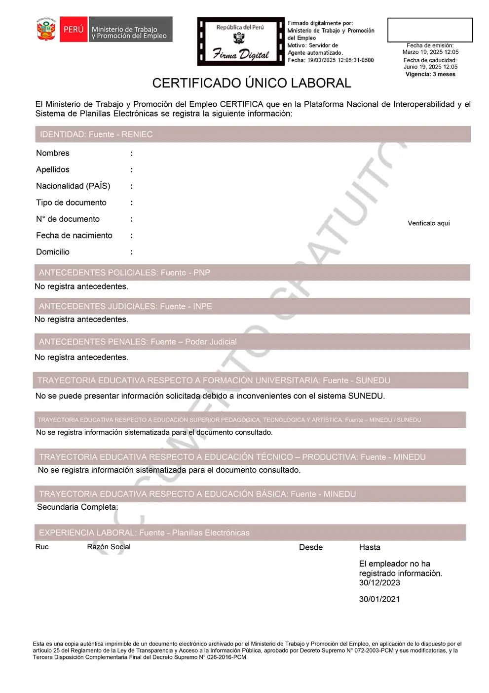 Certificado de Antecedentes Penales